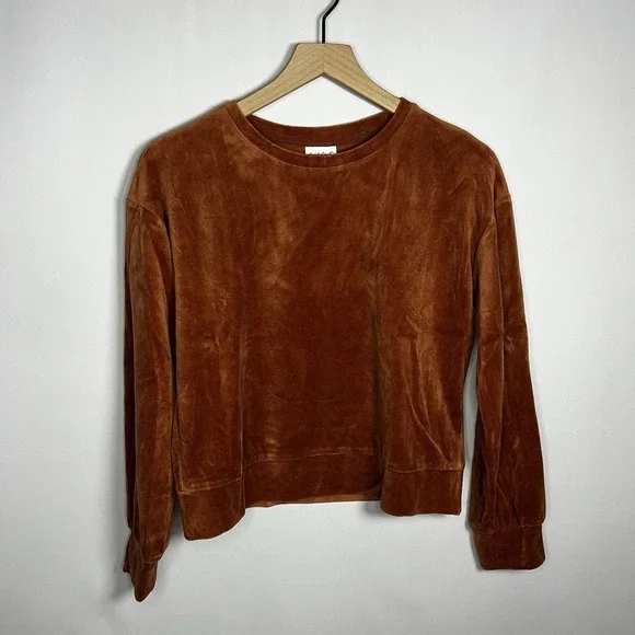 Cat & Jack Shirt Girls Sz XL Rust Orange Velvet Boat Neck Long Sleeve Blouse Top