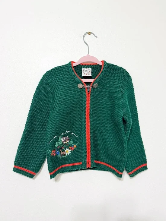 Vintage Embroidered St. Peter Trachten Cardigan Approx 2T Floral Farm Mountains