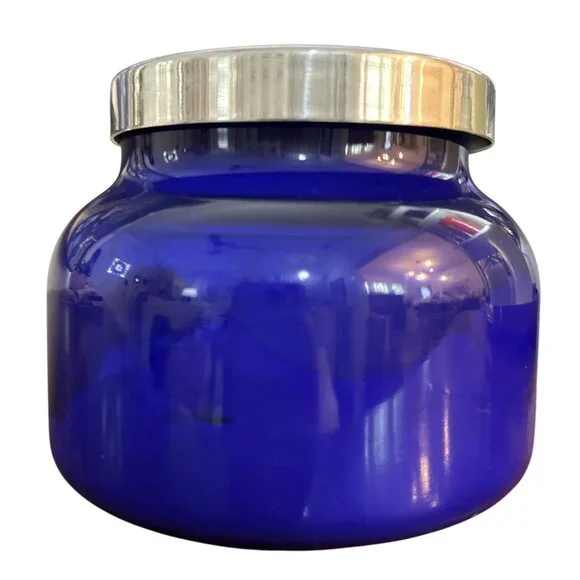 Capri Blue Empty Candle Jar 19oz Blue with Glass Lid Anthropologie DIY