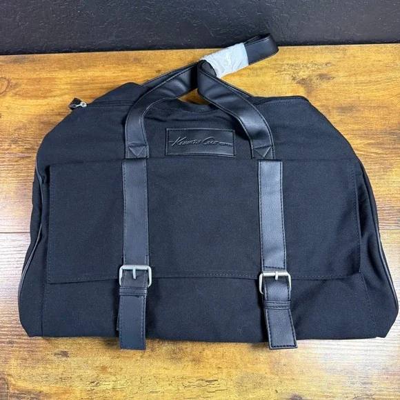 Kenneth Cole New‎ York Black Canvas Faux Leather Duffle Travel Bag Large Mens OS