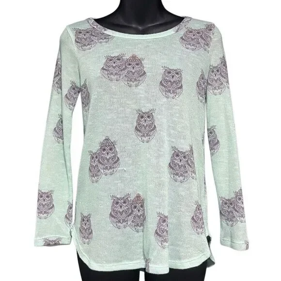 Mudd Mint Green Owl Pullover Close-Knit Sweater Girl’s 10