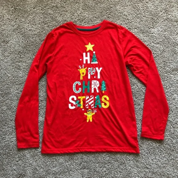 Cat & Jack Shirt Kids Size XL 16 Happy Christmas Long Sleeve