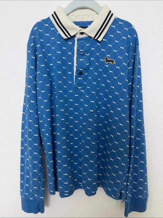 Harmont & Blaine Blue Long-Sleeve Polo with white Contrast Collar Size 9-10 yrs