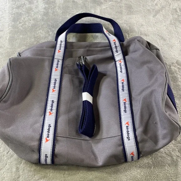 Birddogs Duffle Bag Navy Blue Logo Tape Gray Canvas Gym Travel‎ Golf Weekender