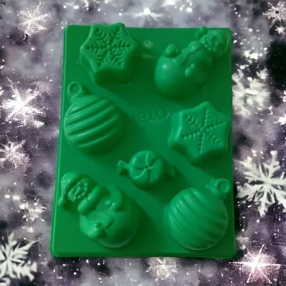 Jello Christmas‎ Mold Green Jigglers Happy Holidays Snowflake Snowman Ornament.