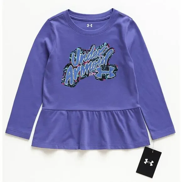 Under Armour Girls Long Sleeve Peplum Top | Violet Storm | Size 6 NWT