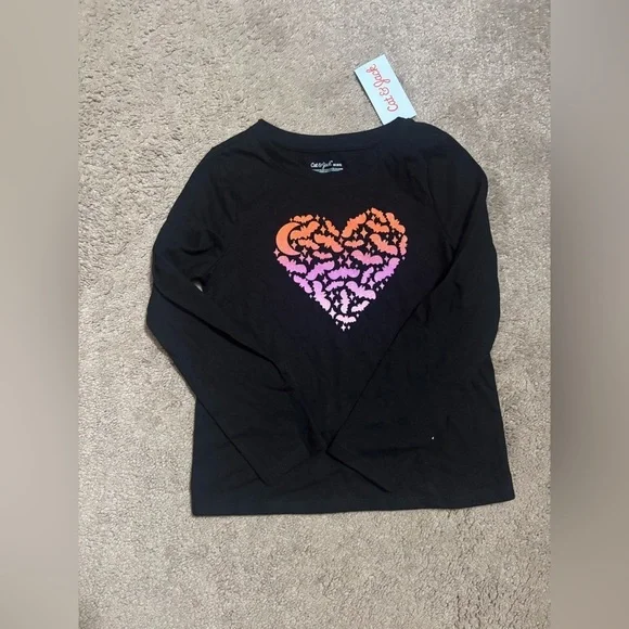 Cat & Jack Black Long Sleeve Shirt Heart Halloween T-Shirt Tee Shirt Size XS4-5