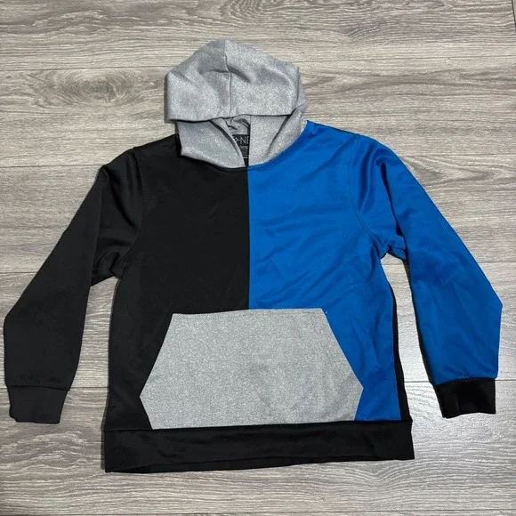 G-Net Big Boy Color Block Hoodie Sweatshirt Pullover Gray Blue Black‎ Size 14/16