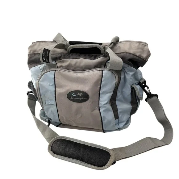 C9 By Champion Gray & Light Blue Gym Tote Bag With Adjustable Strap Duffle Cargo