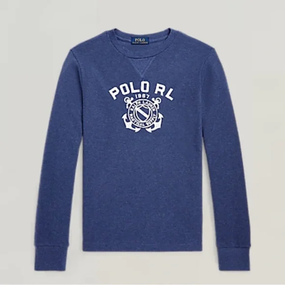 Polo Ralph Lauren Nautical Logo Waffle Knit Long‎ Sleeve Tee Top SZ XL (18-20)