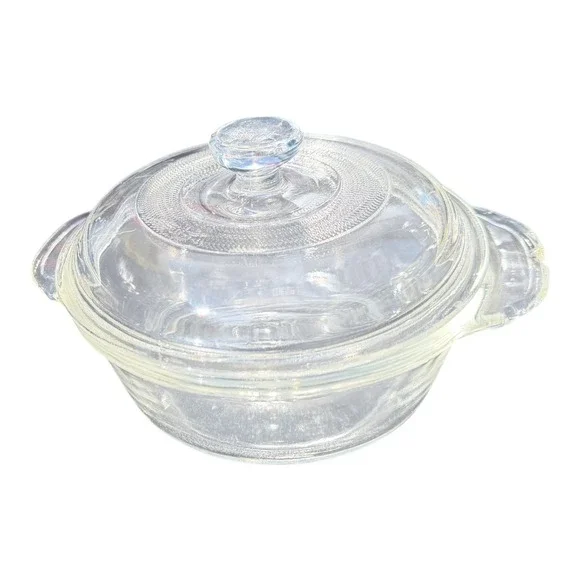 Fire King Casserole Dish 1 Pint Clear Glass Round Lidded Ovenware Vintage USA