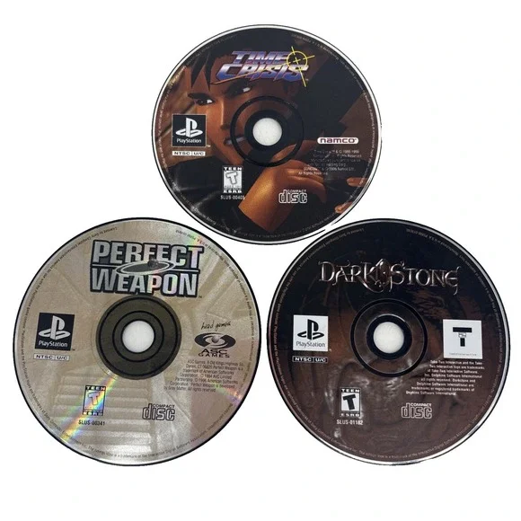 PS1 Game Lot Time Crisis, Perfect Weapon & Darkstone PlayStation 1 DISCS ONLY