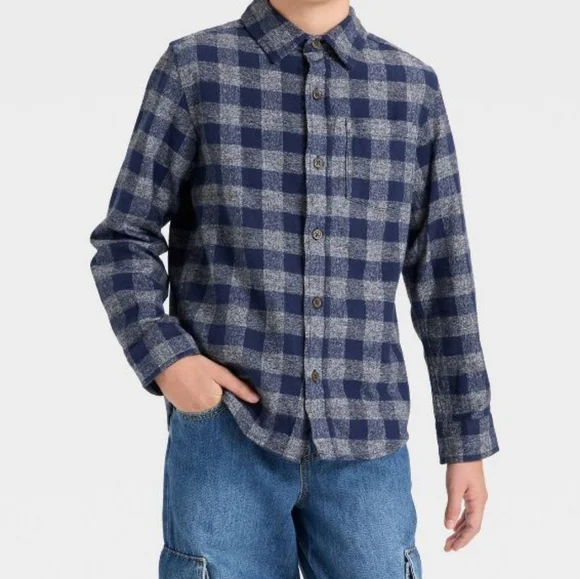 Cat & Jack Navy and Gray Checkered Button Down Shirt