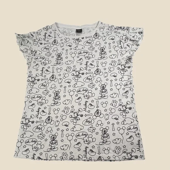 Disney Mickey T-Shirt White With Black Mickey Doodles Size‎ L Perfect For WDW