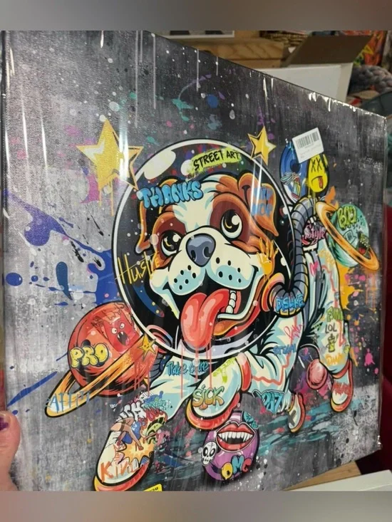 Banksy Bulldog painting on gallery wrapped canvas / Graffiti Art
