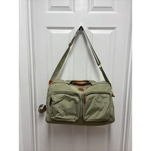 BRICS Olive Green Nylon Leather‎ Trim Weekender Travel Duffel Bag