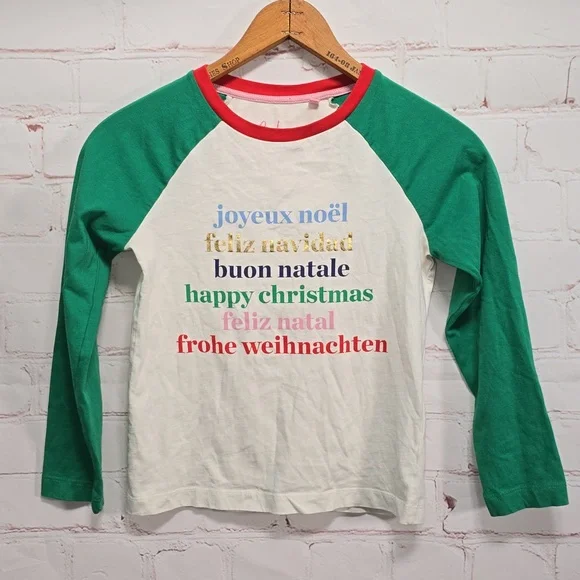 Boden Several Languages Happy/Merry Christmas Crewneck Tee Shirt Girls Size 8/9