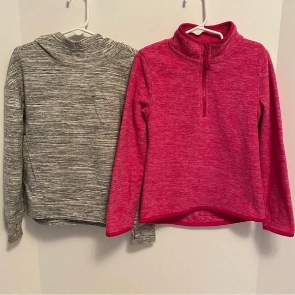 Athletic Works Girls Gray Marbled Hoodie & Pink Half-Zip Pink Fleece XS (4-5)