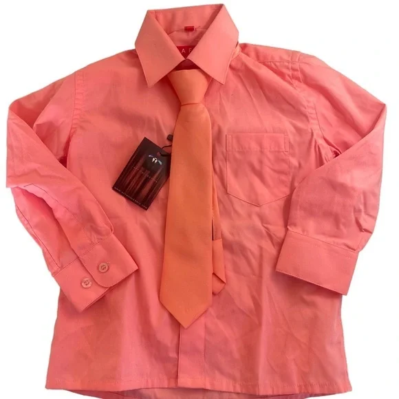 AFT Collection Boys Dress Shirt and Tie NWT‎ Salmon Pink Wedding Communion