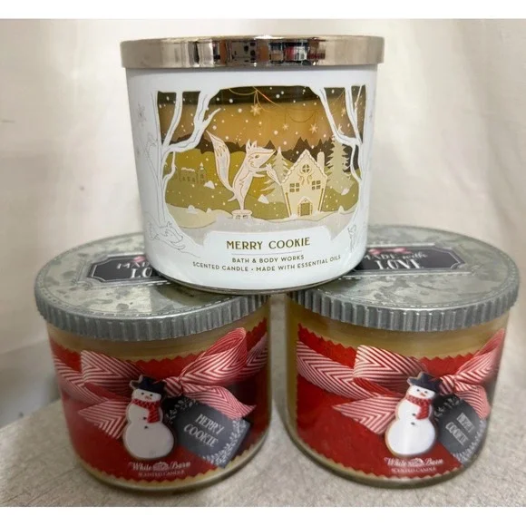 Bath and Body Works Merry Cookie 3-Wick Candle Set of 3