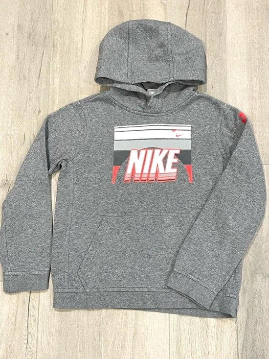 Nike Boys Gray Hoodie Pullover Logo Sweatshirt Size M