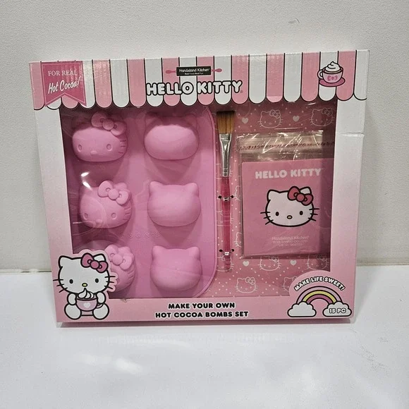 Hello Kitty Hot Cocoa Bombs Set 15 Pc. Silicone Mold, Brush, Gift Bags & Book