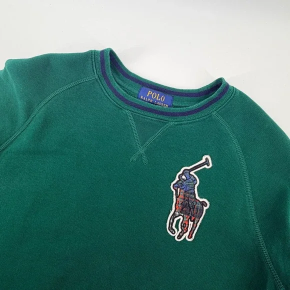 Polo Ralph Lauren Kids Green‎ Plaid Big Pony Sweatshirt Boys Size M 10-12