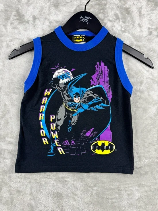 Vintage Warner Bros Batman  T Shirt Tank Top Youth Size 6‎ Black Fade 90's AOP