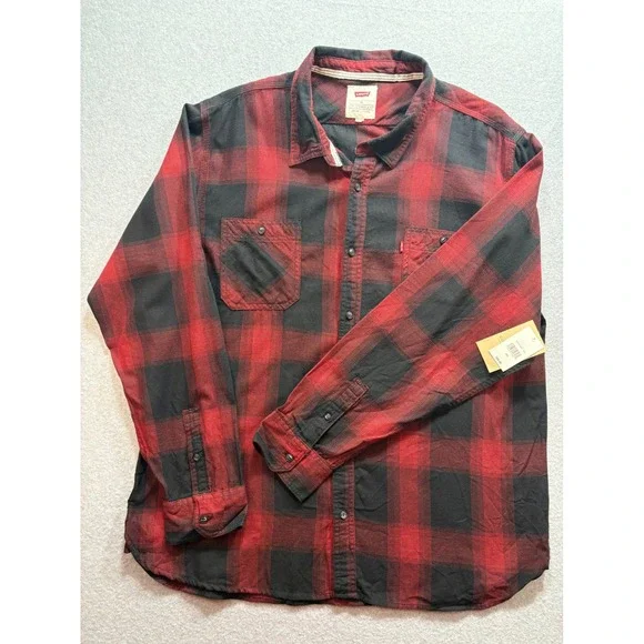 Levis Mens XXL Red Black Buffalo Plaid Flannel Button Down Shirt 3LDLW10201 NEW
