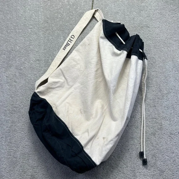 VINTAGE G.H. Bass Canvas Duffle Drawstring Bag Nautical Laundry Shoulder Strap