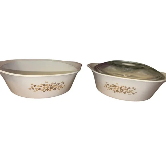 Libbey Casserole Dishes Set 2 Quart Floral Design Oven Safe Bakeware 1 Lid