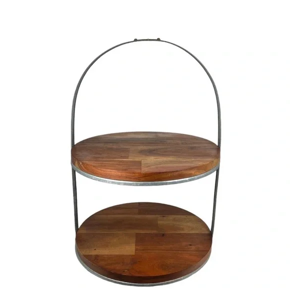 Hearth & Hand Magnolia 2-Tier Wood & Metal Cake Stand Display Tray NIB Rare