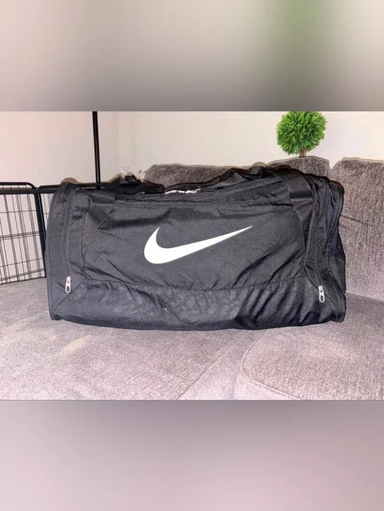 Nike Large Black Duffle Bag with White Swoosh