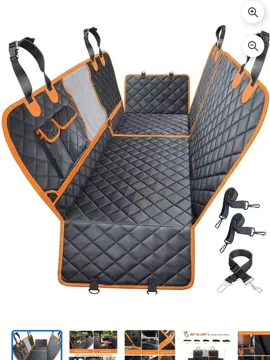 Quilted Waterproof Pet Car Seat Cover - Black with Orange Trim