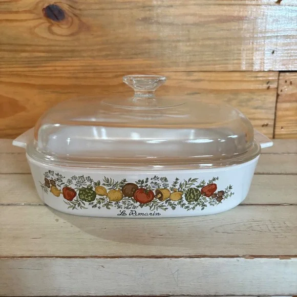 VTG CorningWare Spice of Life Le Romarin A-10-B 2.5 Qt Casserole Dish Pyrex Lid