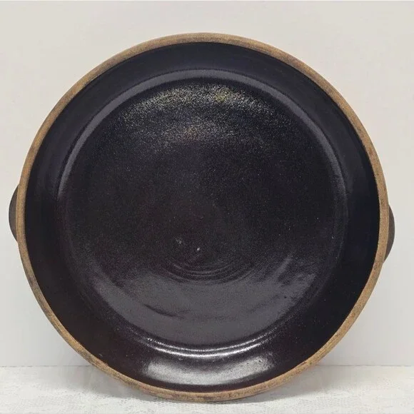 COOK-RITE STONEWARE ANTIQUE PIE PLATE BAKING DISH TWO HANDLE GLAZE 10”USA 1930’s