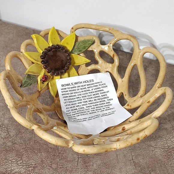 Sunflower Bread Baking Bowl Artesian Bowls with Holes NEW