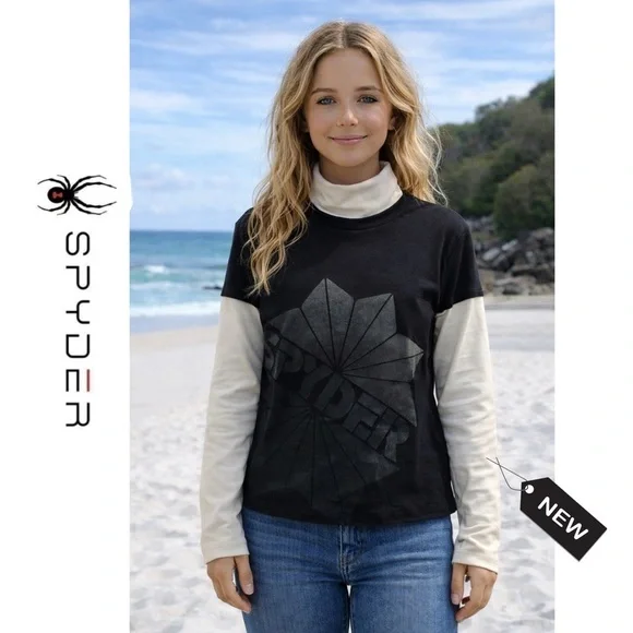 NWT Spyder girls 2-layer cotton crew neck long sleeve tee size s