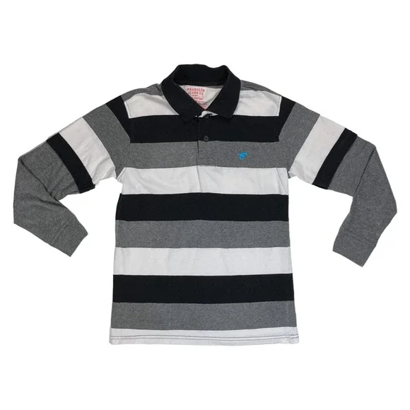 Wrangler Jeans‎ Boys Polo Shirt Size Large 10/12 Kids Black White Gray Striped