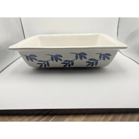 Vtg Tabletops Unlimited Over and Over Baking Dish‎ Blue Leaf 10x7
