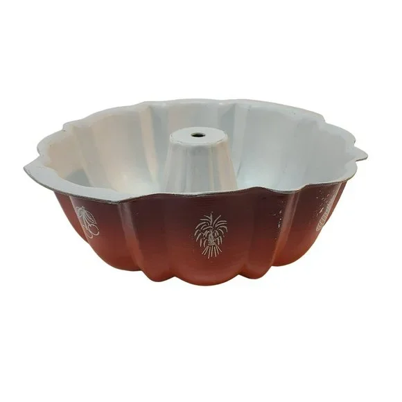 Vintage Fruit Print Bunt Cake Pan Orange White