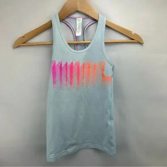 Ivivva by Lululemon Girls Racerback Tank Light Blue Pink Orange Accents Size 7