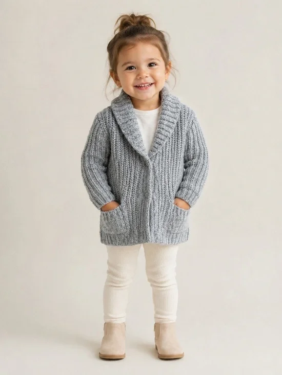 Cat & Jack Toddler Shawl Collar Cardigan - Light Gray with silver thread