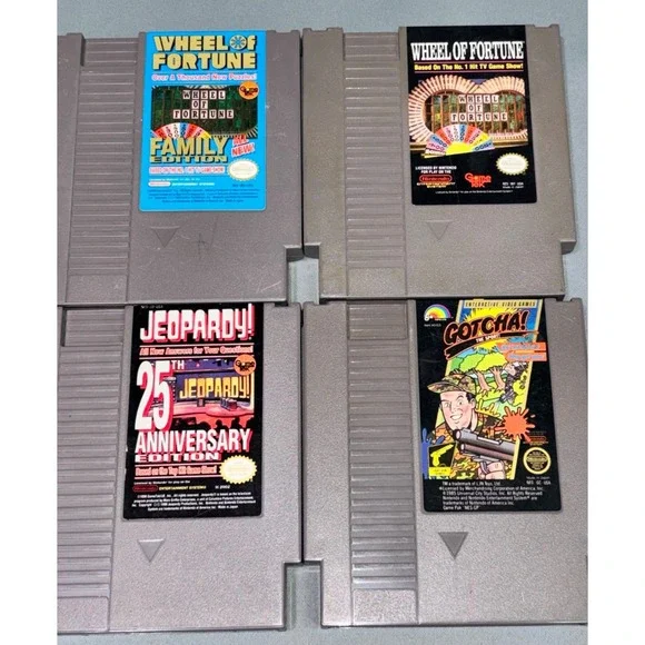 Nintendo NES Video Game Lot 4 Games Grey Good Wheel of Fortune Jeopardy Gotcha