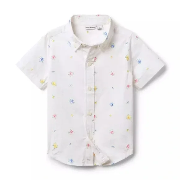 Janie and Jack Boys Size 4 Button-Down Shirt | White Floral Print NWT