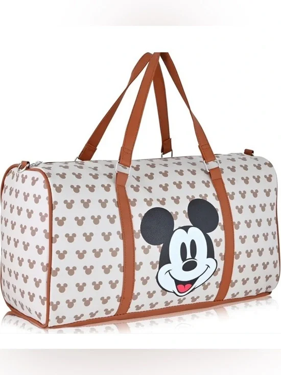 Mickey Mouse Beige & Brown Travel Duffle Bag NWOT