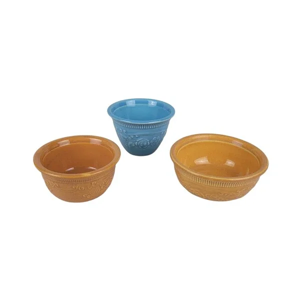 Vintage Homer Laughlin Oven Serve Ceramic Ramekin Custard Set Floral Embossed