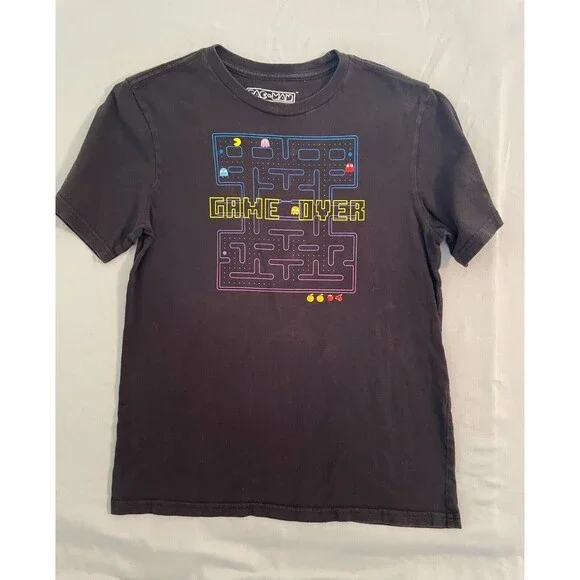 PAC-MAN T Shirt Youth Size XXL 18 Black Short Sleeve Game Over Graphic