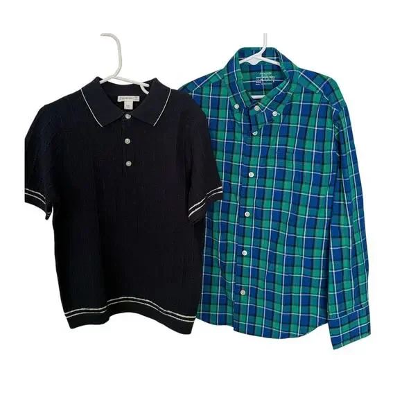 Crewcuts Shirt Lot Boys Size 8 Plaid Button Down, Knit Polo