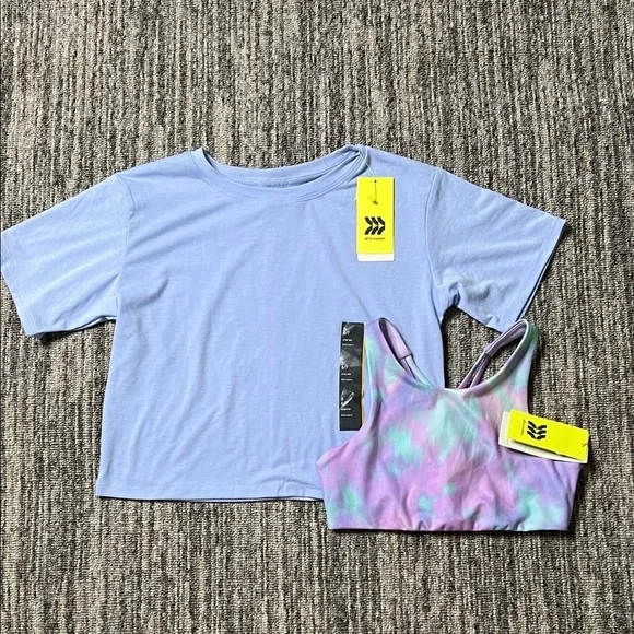 All In Motion Blue Crop Top and Tie-Dye Sports Bra Set Size S (6/7)